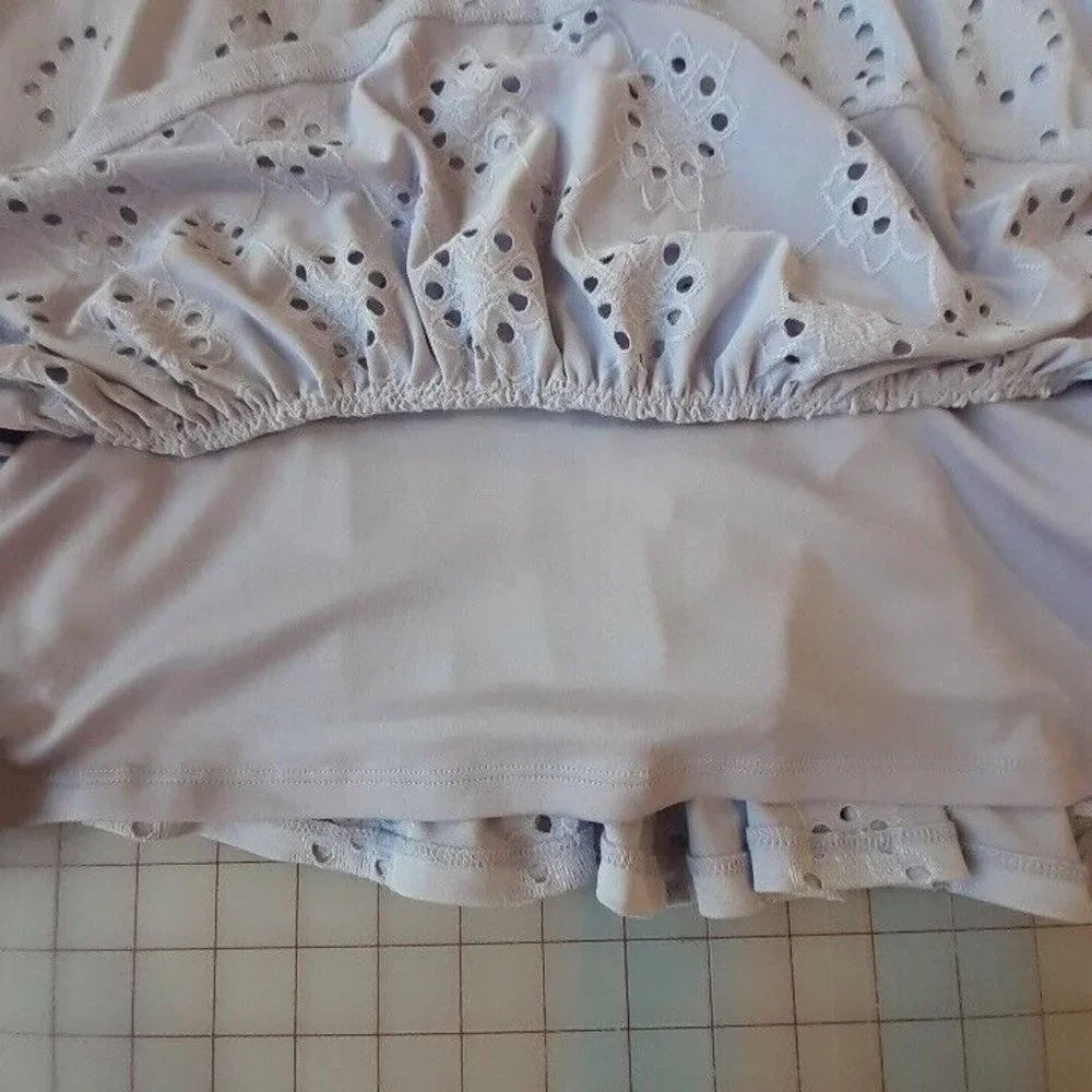 As U Wish Dress Womens XL Lavender Eyelet‎ Babydoll Style Mini Ruffle Hem